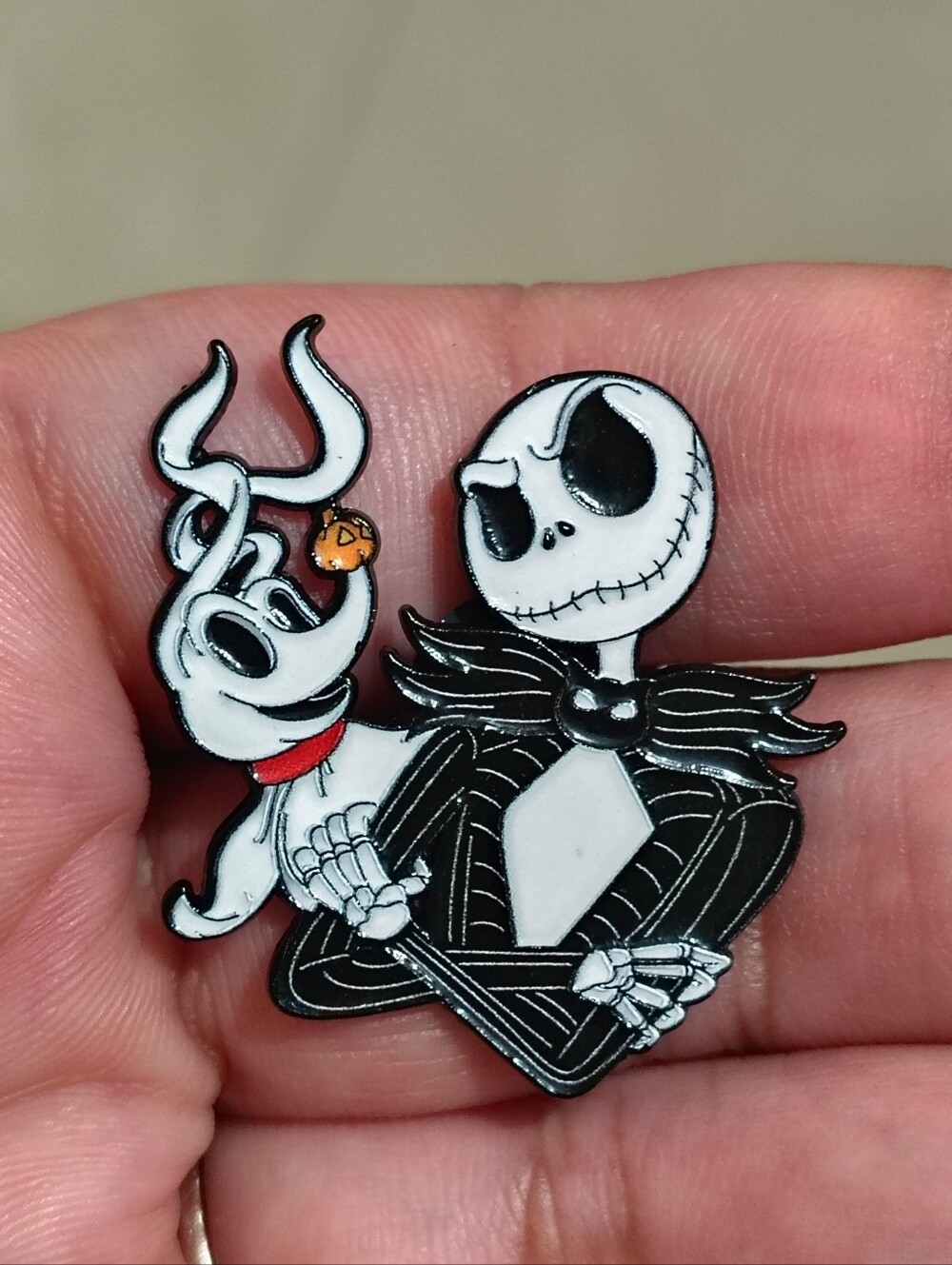 Jack Skellington & Zero Enamel Pin - Black and White